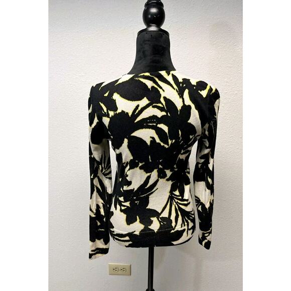 Ann Taylor Cardigan Womens Medium Black Floral Silk Cashmere Blend Stretch - Picture 2 of 8